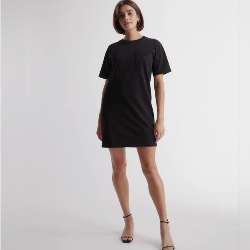 Quince 100% Organic Cotton Rolled Cuff Pocket T-shirt Dress in Black Size: Small
